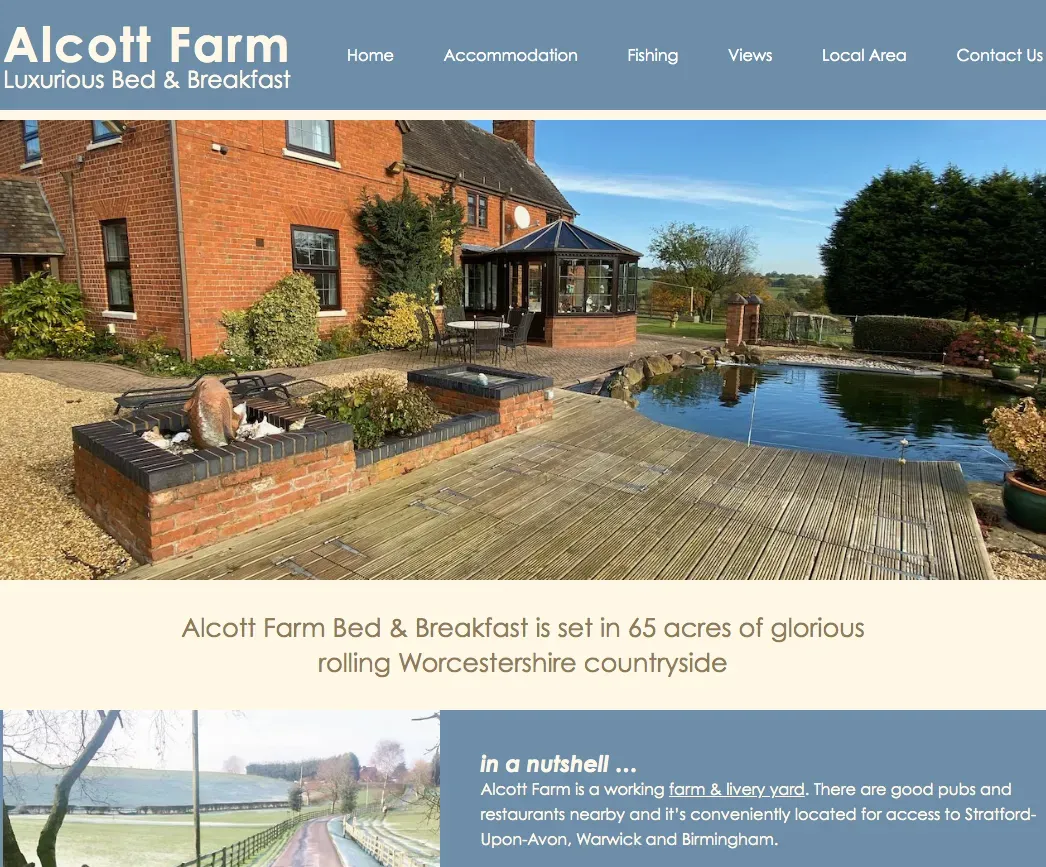 Alcott Farm Bed & Breakfast website screenshot from Made with Wagtail