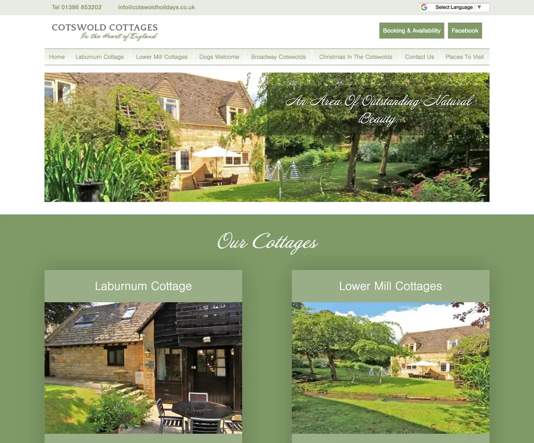 Cotswold Cottage Holidays website screenshot from Made with Wagtail