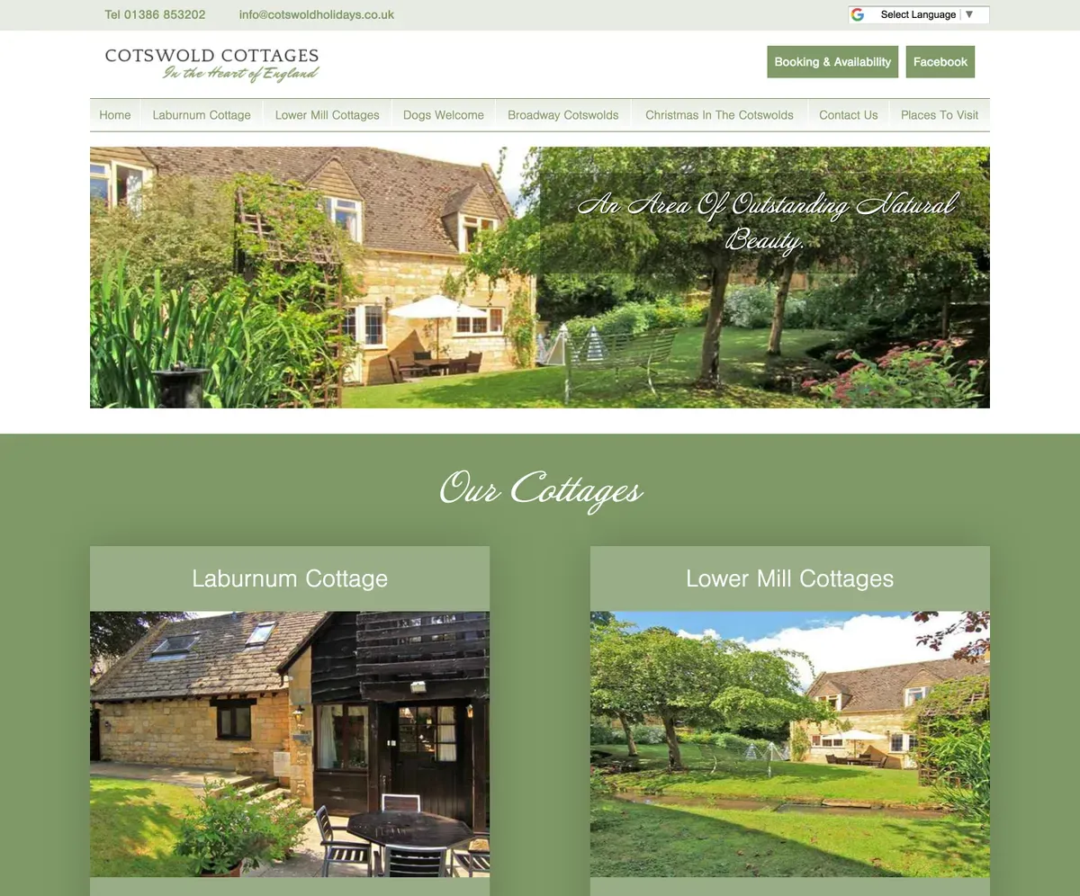 Cotswold Cottage Holidays website screenshot from Made with Wagtail