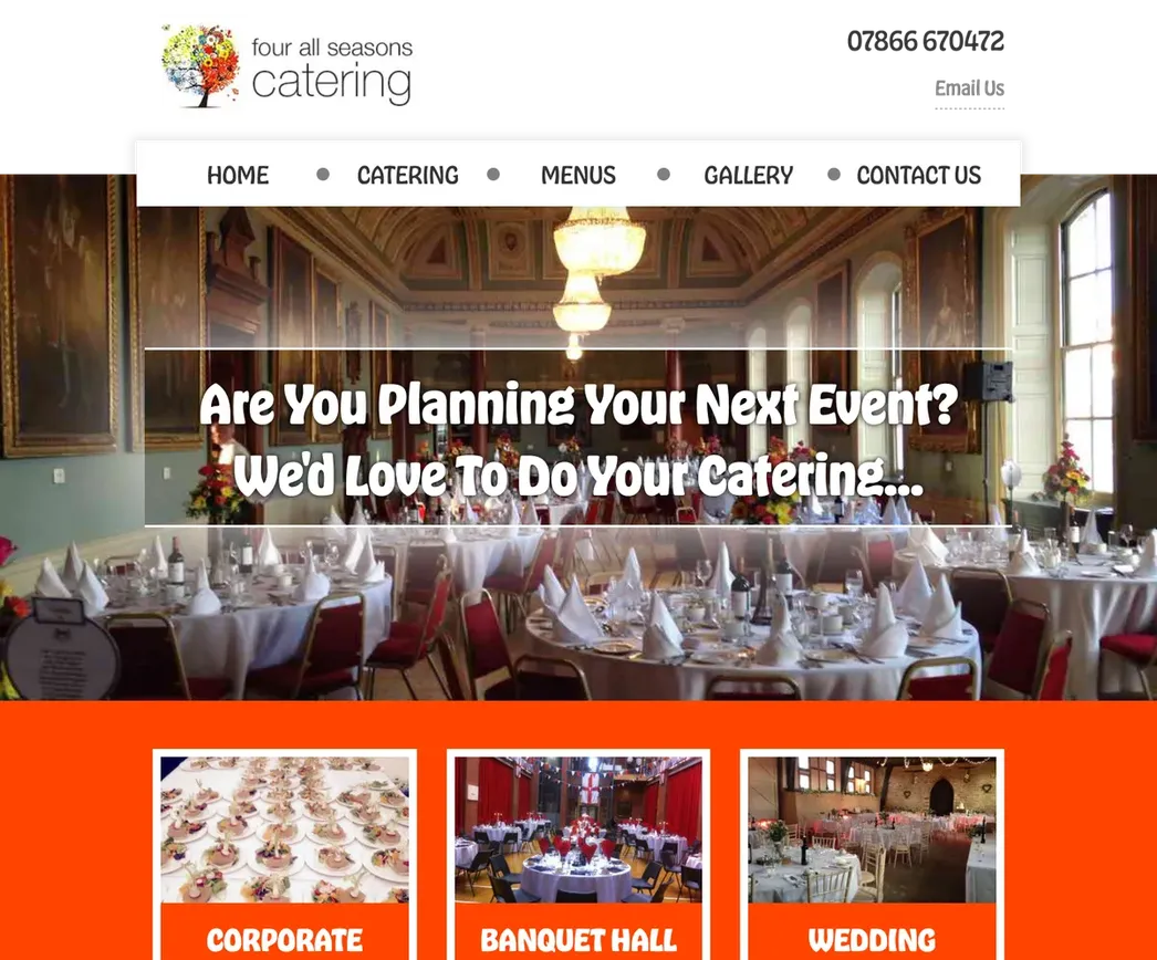 Four All Seasons Catering website screenshot from Made with Wagtail