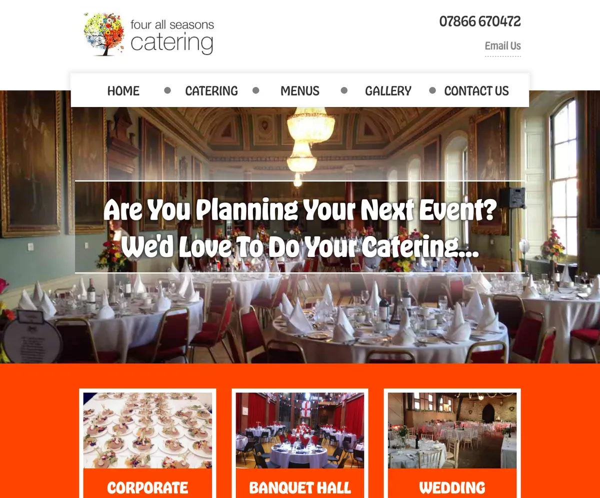 Four All Seasons Catering website screenshot from Made with Wagtail